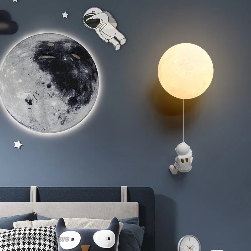 DecorBites™ Astronaut Moon Wall Lamp: Creative 3D Printing Light for Kids' Bedroom.