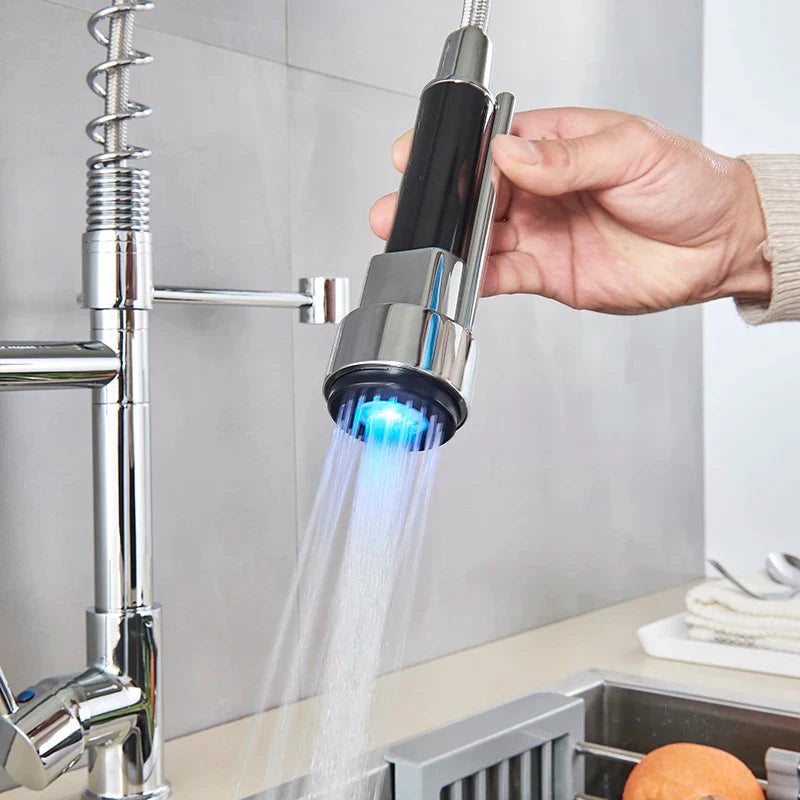 DecorBites™ LED Brushed Kitchen Faucet with Pull-Down Spring, Single Handle Swivel Spout