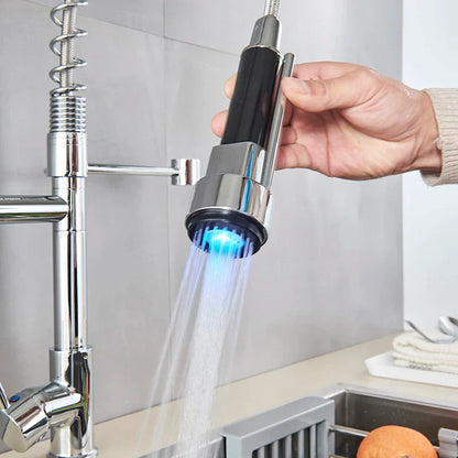 DecorBites™ LED Brushed Kitchen Faucet with Pull-Down Spring, Single Handle Swivel Spout