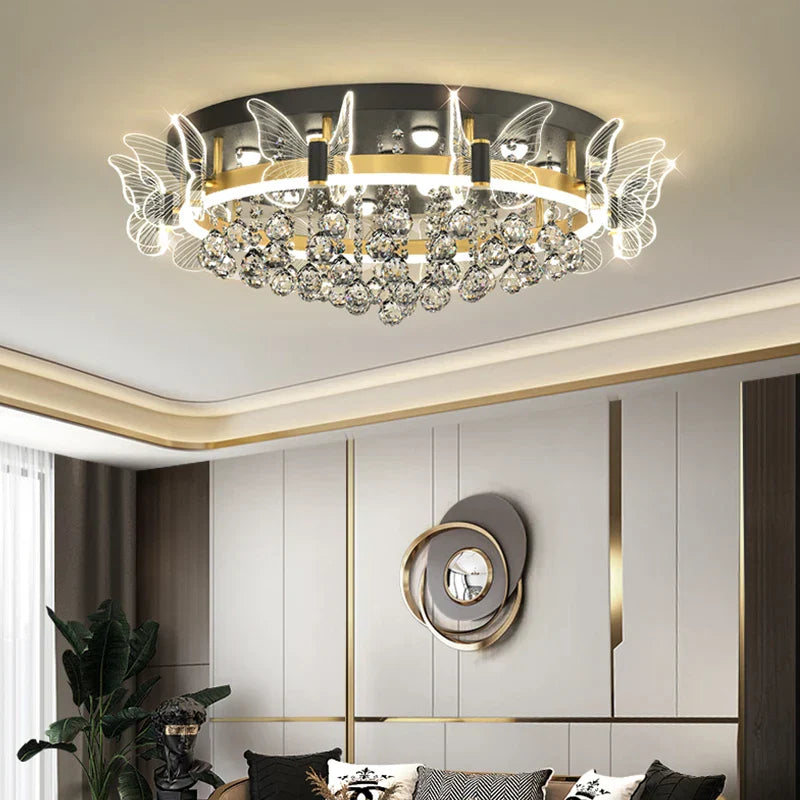DecorBites™ Elegant Butterfly Flower Crystal Ceiling Lamp for Romantic Home Decor