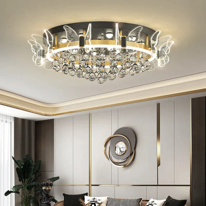 DecorBites™ Elegant Butterfly Flower Crystal Ceiling Lamp for Romantic Home Decor