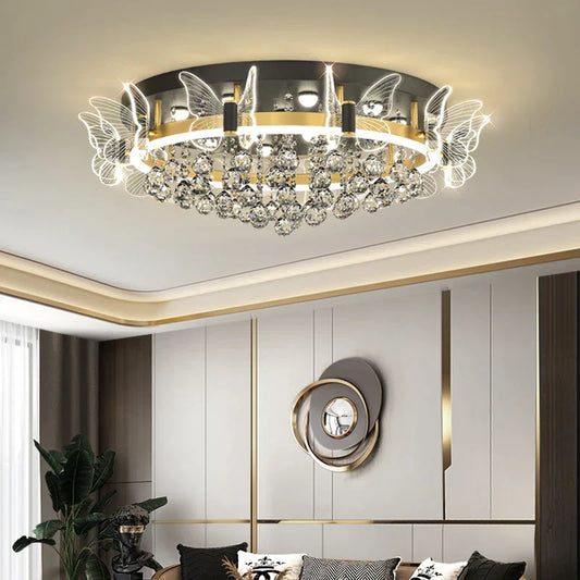 DecorBites™ Elegant Butterfly Flower Crystal Ceiling Lamp for Romantic Home Decor