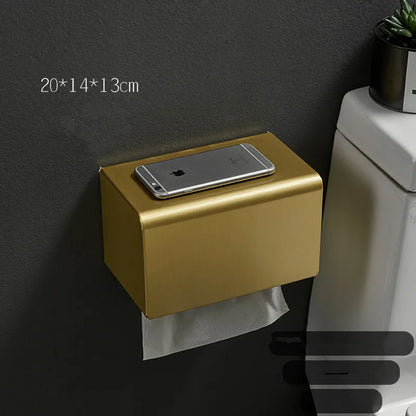 حامل ورق تواليت من الألومنيوم المصقول باللون الذهبي من DecorBites™ - صندوق تخزين لفائف الحمام