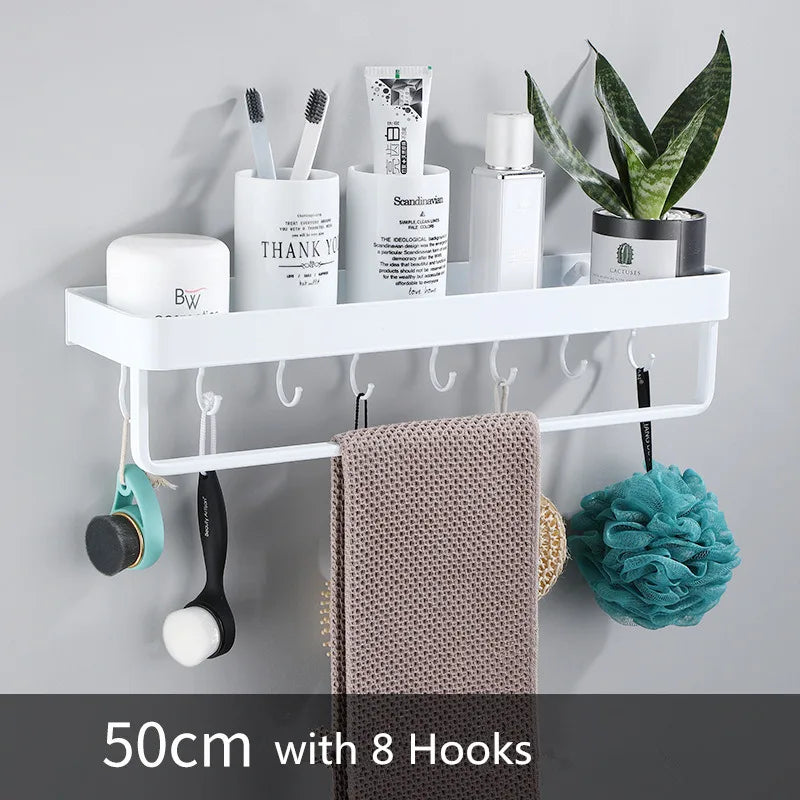 DecorBites™ Black Corner Shelf with Towel Bar, Wall Mounted Aluminum Kitchen Storage Holder