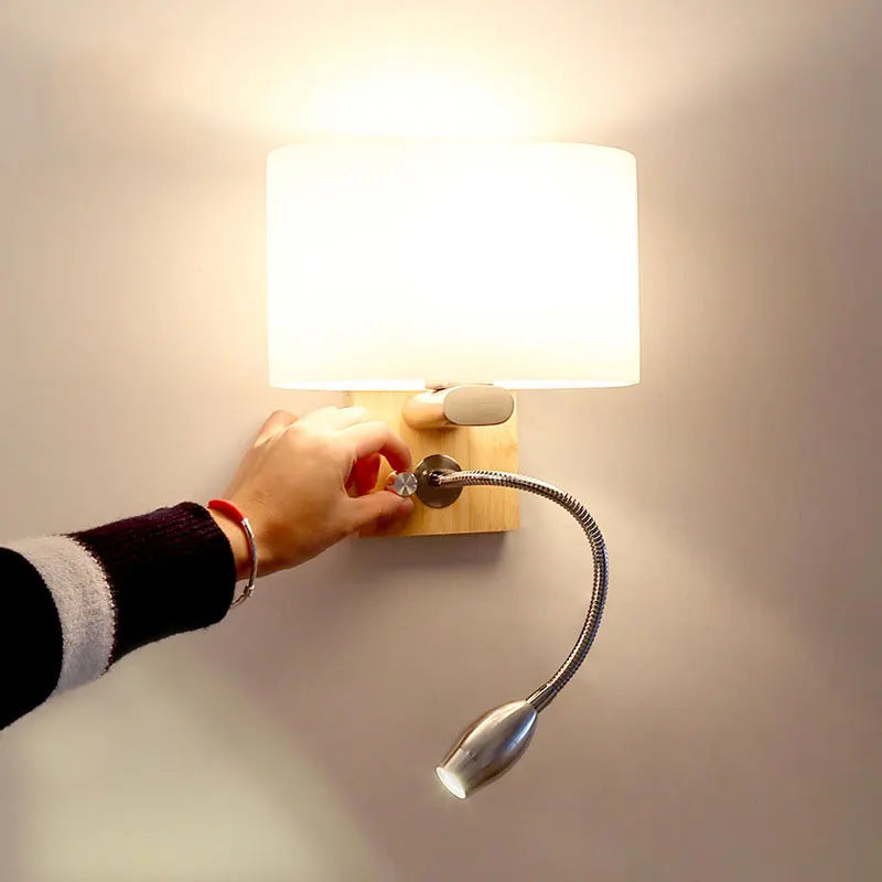 DecorBites™ Chinese Wood LED Wall Lamp for Bedroom Reading, Nordic Fabric Lighting Fixture