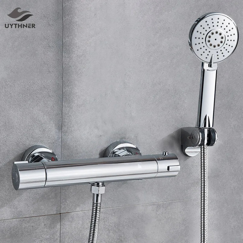 طقم دش ترموستاتي من ديكوربايتس™ باللونين الأسود والكروم مع حامل حائط - إكسسوارات الحمام