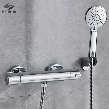 طقم دش ترموستاتي من ديكوربايتس™ باللونين الأسود والكروم مع حامل حائط - إكسسوارات الحمام