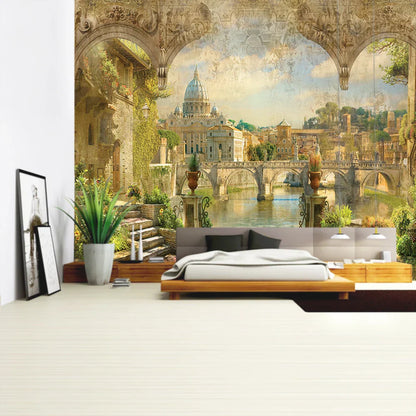 Tapiz DecorBites™ con paisaje de plantas verdes | Tapiz bohemio para pared en City Castle Hill