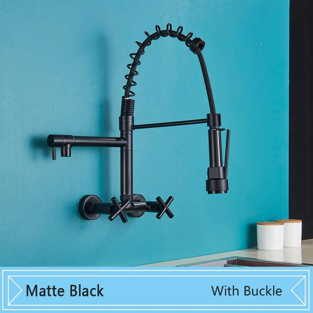 صنبور مطبخ أسود مثبت على الحائط من DecorBites™ مع فوهة دوارة ومقابض مزدوجة