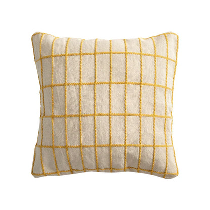 DecorBites™ Cotton Woven Check Yellow Grey Ivory Cushion Cover for Home Living Room
