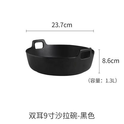 DecorBites™ Ceramic Double Handle Salad Bowl | Deep Porcelain Serving Dish