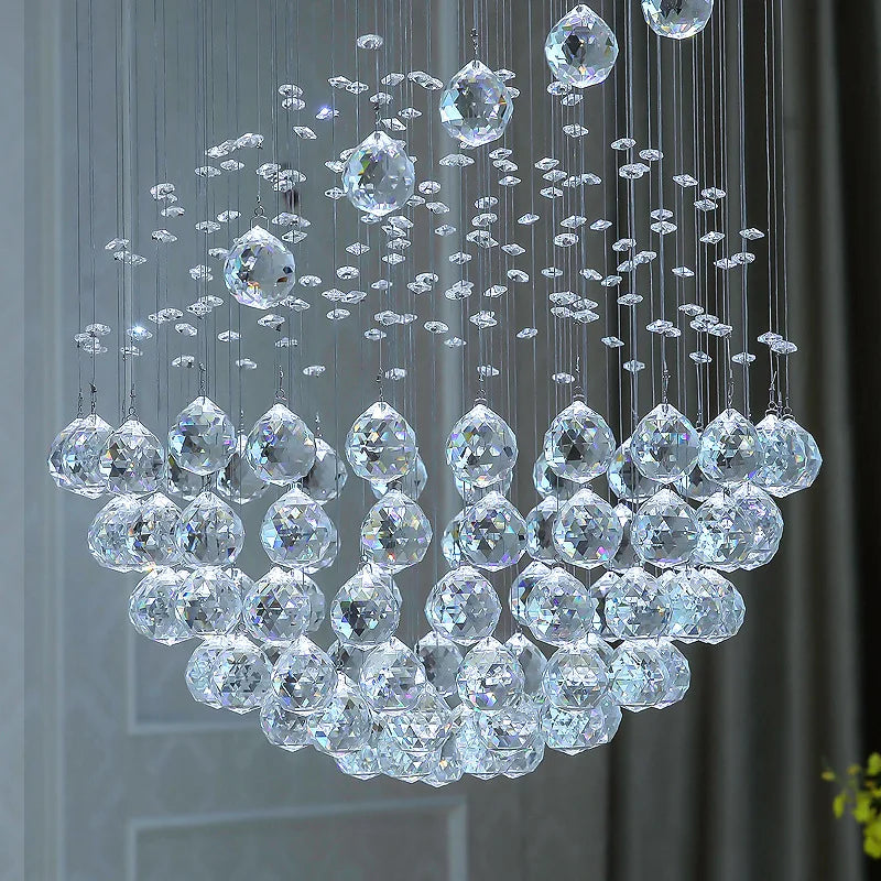 Crystal Chandelier Modern Spectacular LED Spiral Ball Raindrop K9 Ceiling Light Fixture Living Room Hotel Corridor Foyer