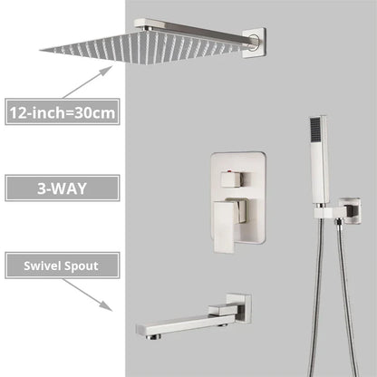 Sistema de ducha DecorBites™ de níquel cepillado con cabezal de ducha tipo lluvia para baño de pared