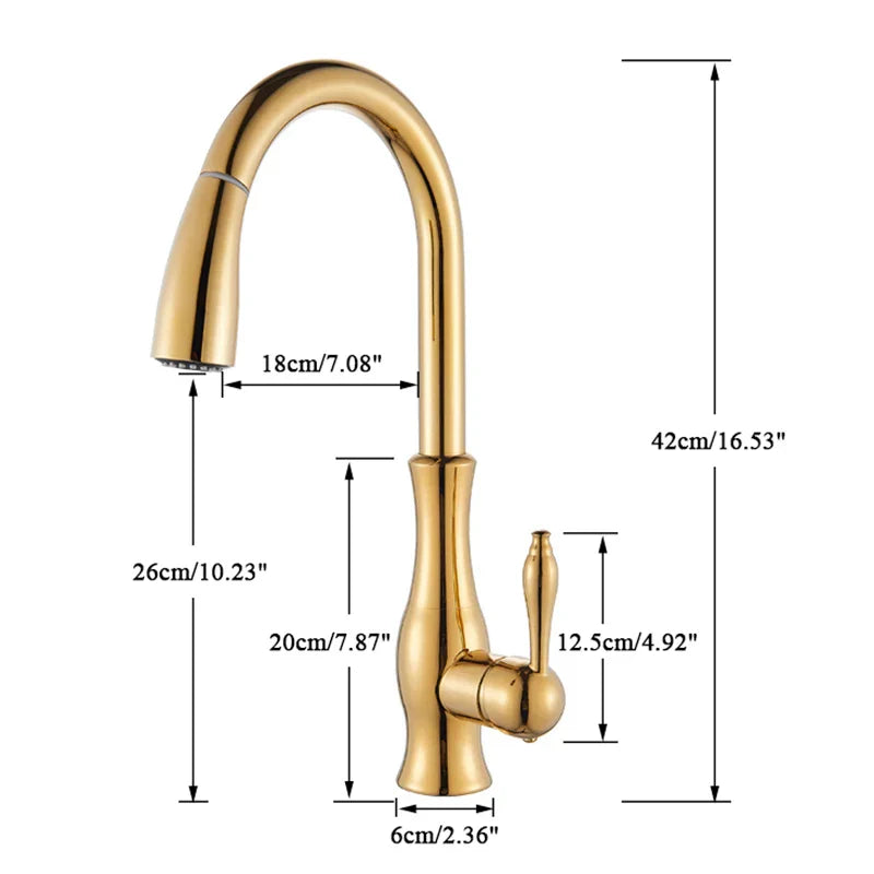 DecorBites™ Brass Kitchen Faucet Pull Out Sprayer High Arch Mixer Tap Kit