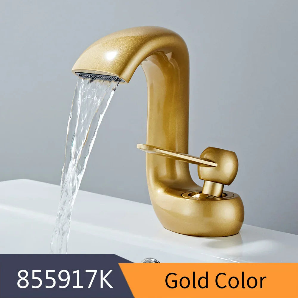 Grifo de Lavabo Decorbites™ Gold Basin: Grifo Mezclador de Una Palanca en Latón Moderno para Baño