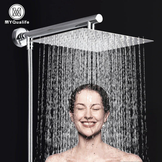 DecorBites™ 10" Square Rainfall Shower Head Set with Stainless Steel Hose