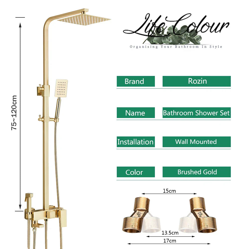 DecorBites™ Brushed Gold 4-Way Brass Shower Set with Bidet Mixer Tap