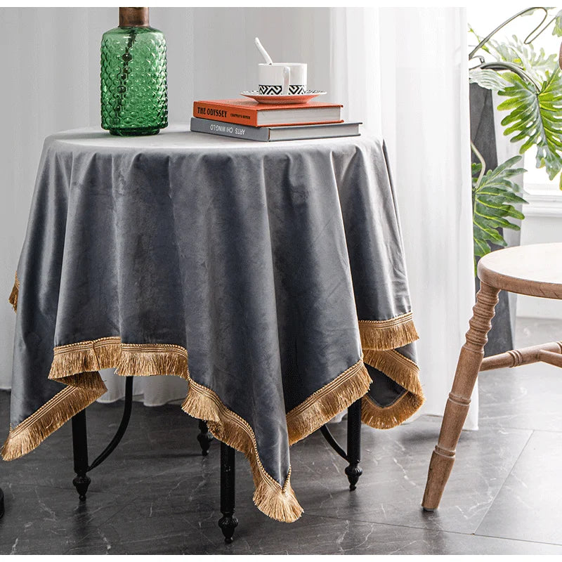 DecorBites™ Gold Velvet Wedding Table Cloth - Premium American Retro Decor