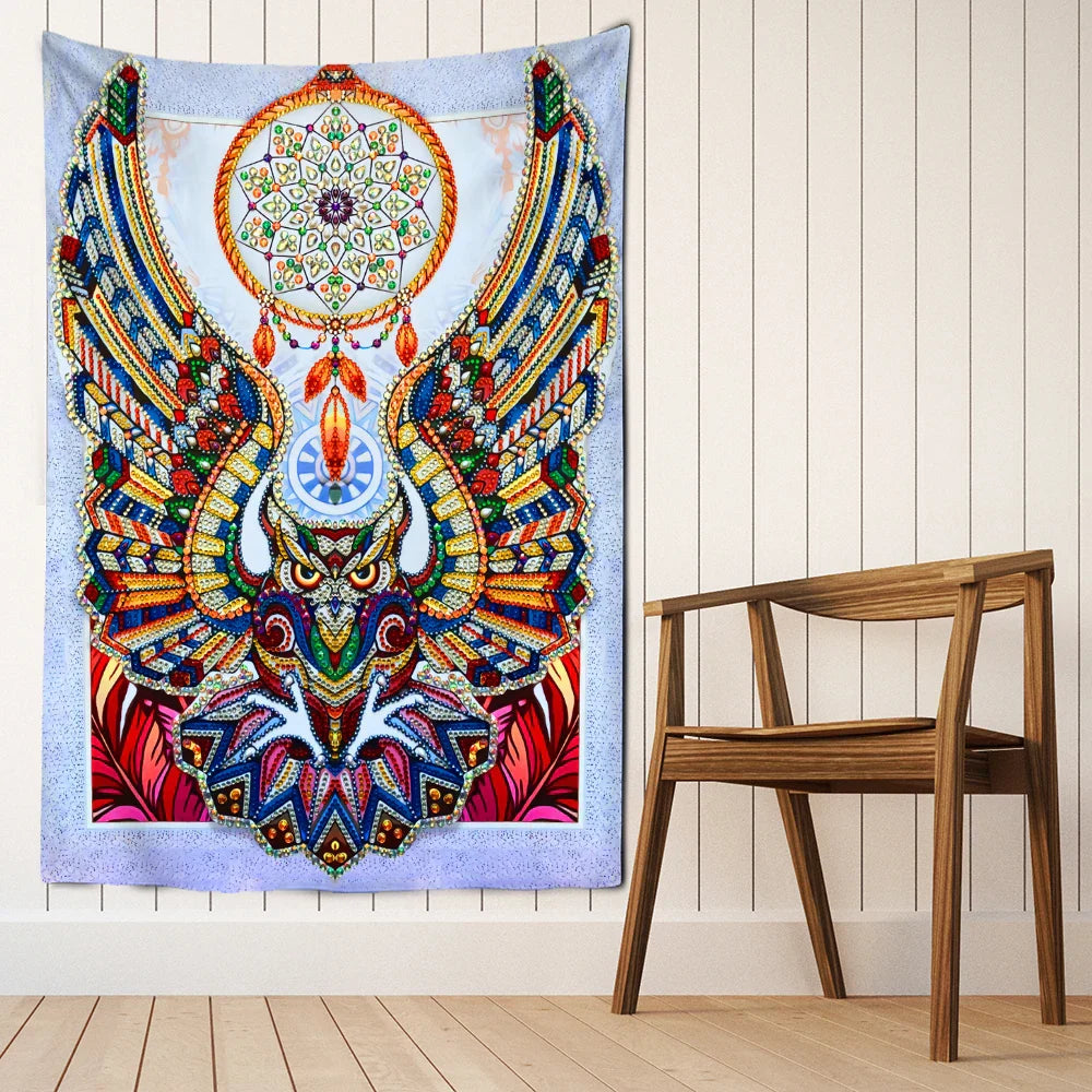 Decobites Owl Windbell Tapestry Wall Hanging Psychedelic Magic Art Home Decor