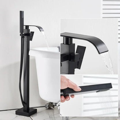 Juego de grifería para bañera DecorBites™ de montaje en suelo, color negro, con mezclador tipo cascada