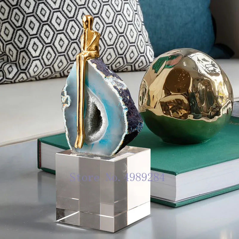 ديكوربايتس™ منحوتة عقيق كريستال ذهبية - زينة منزلية عصرية