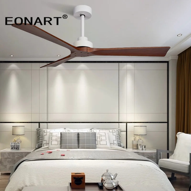 DecorBites™ Black Wooden Ceiling Fan Modern Solidwood Remote Control 52" No Light