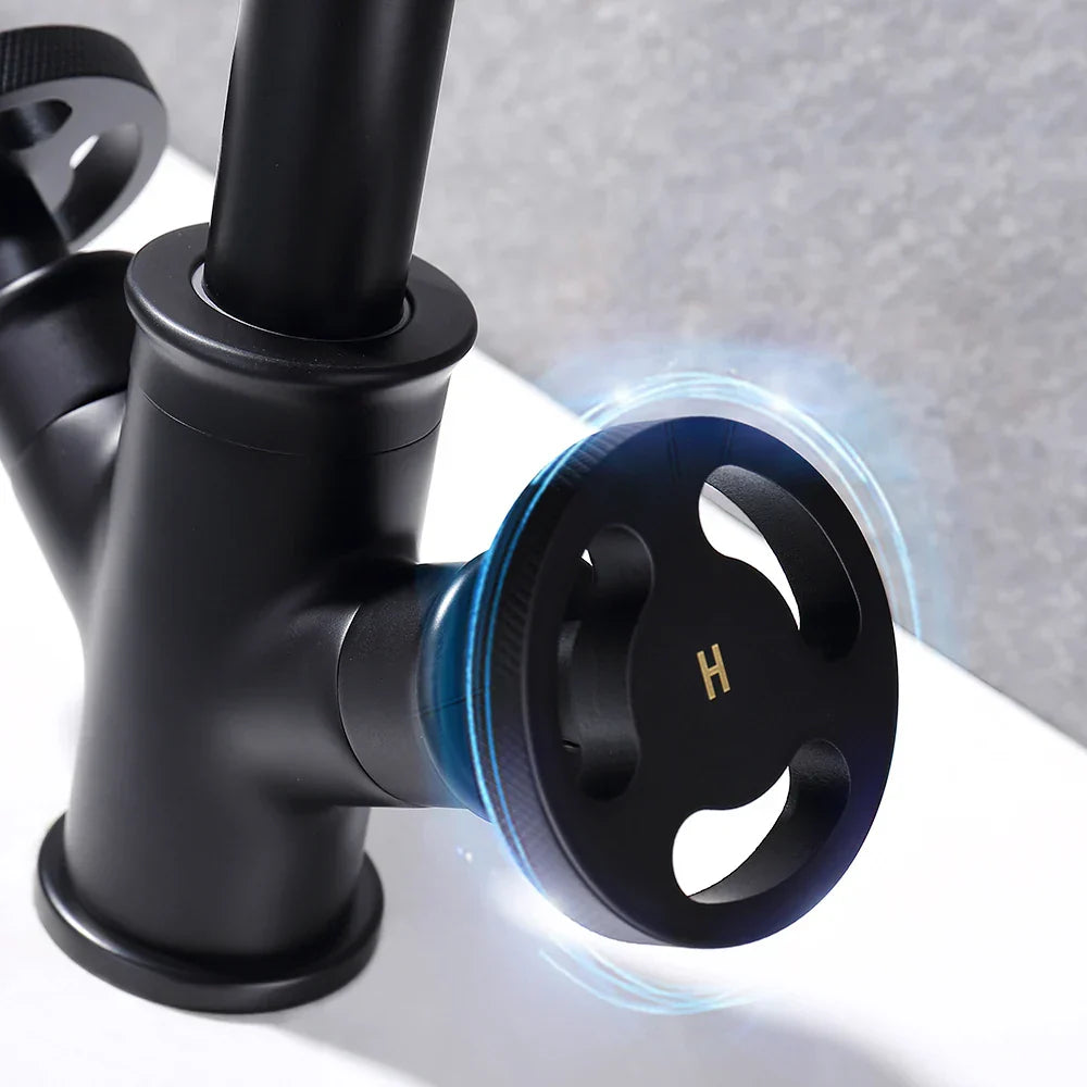 DecorBites™ Black Brass Bathroom Faucets Dual Handle Water Mixer Tap