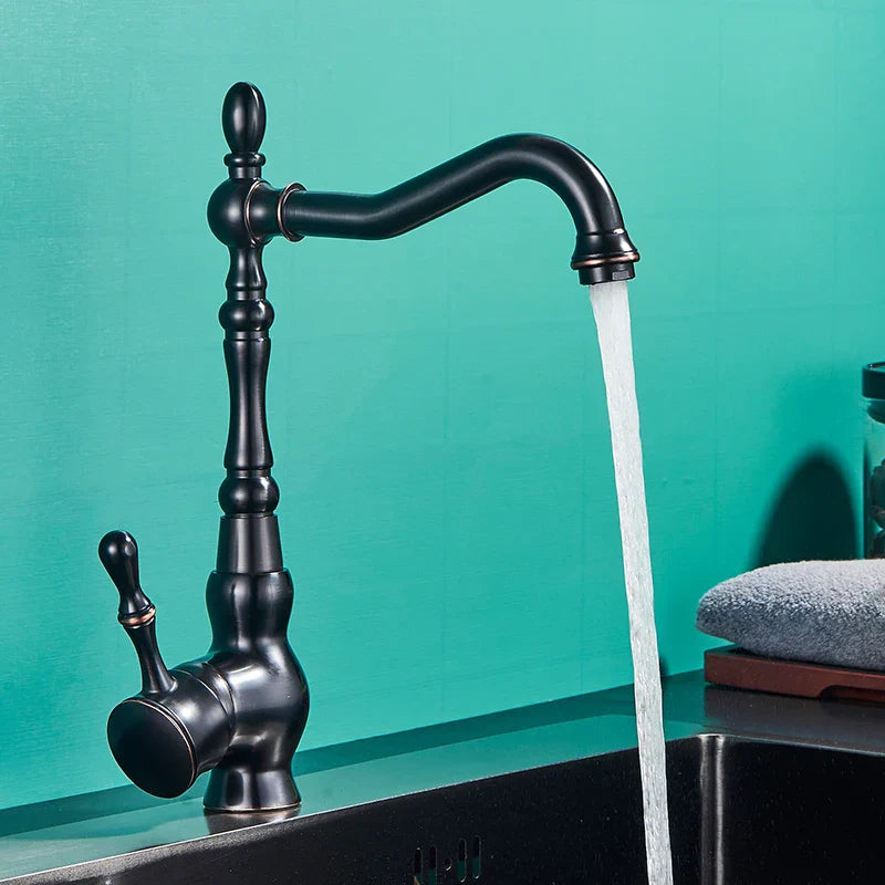 DecorBites™ Black Bronze Kitchen Faucet Deck Mounted 360° Rotation Hot Cold Mixer Tap