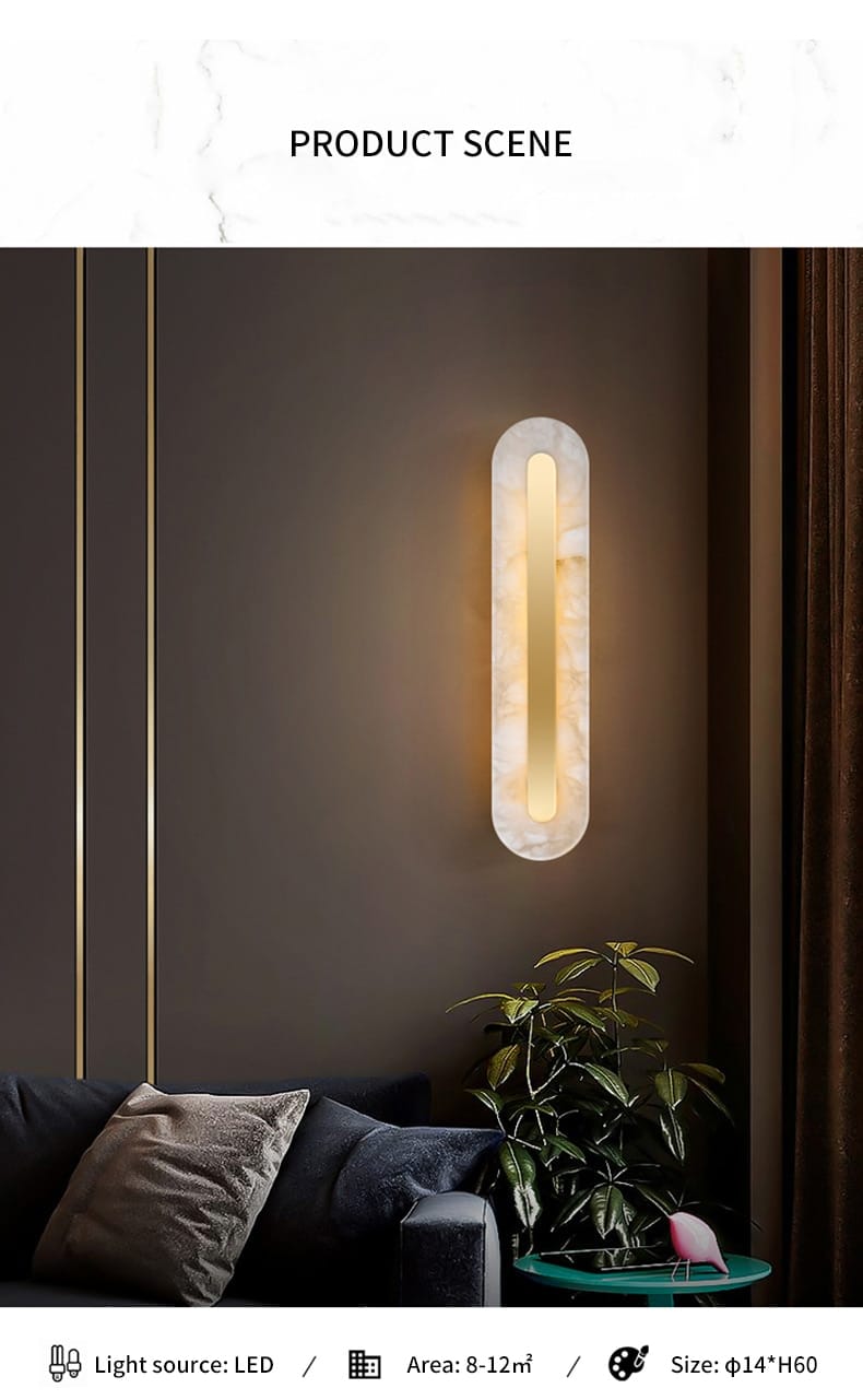 a sleek postmodern wall lamp with a copper marble wall finish and integrated led light source designed for living room use