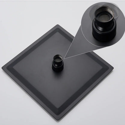 Juego de cabezal de ducha tipo lluvia ultrafino negro DecorBites™ con soporte de brazo, manguera y grifo.