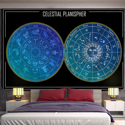 Decobites Sun Constellation Compass Mandala Tapestry - Celestial Hippie Wall Hanging