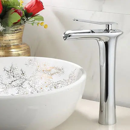 DecorBites™ Gold Waterfall Bathroom Basin Faucet Mixer Tap Hot Cold White Sink