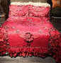 Decobites Jacquard Rose Lace Bedding Set, Luxurious European Style, Red & Champagne