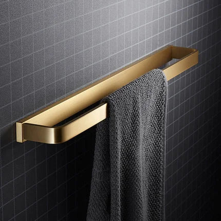 DecorBites™ Brushed Gold Bathroom Hardware Set: Towel Rack, Corner Shelf, Paper Holder, Hook, Toilet Brush Holder