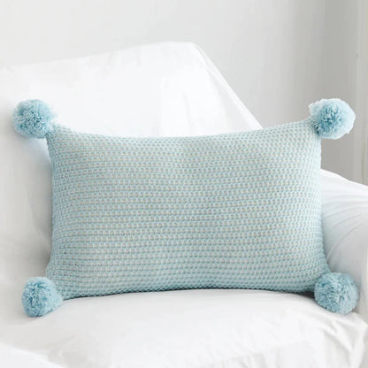 Decorbites™ Strick-Pompom-Ball-Kissenbezug in Vintage-Gelb Elfenbein Rosa Grün