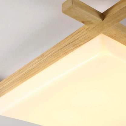 DecorBites™ Japanese Wood Ceiling Light Tatami Lamp Flush Mount Living Room Bedroom Square