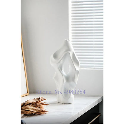 DecorBites™ Black & White Abstract Ceramic Vase - Handcrafted Hollow Out Hole Design
