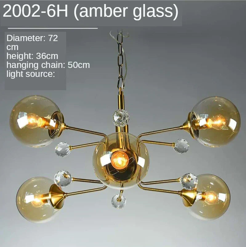 DecorBites™ Gold Glass Ball Chandelier LED Lighting for Living Room, Kitchen, Bedroom