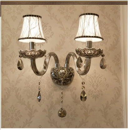 Lámpara de pared DecorBites™ Crystal: Pantalla gris humo, estilo europeo, doble cabezal