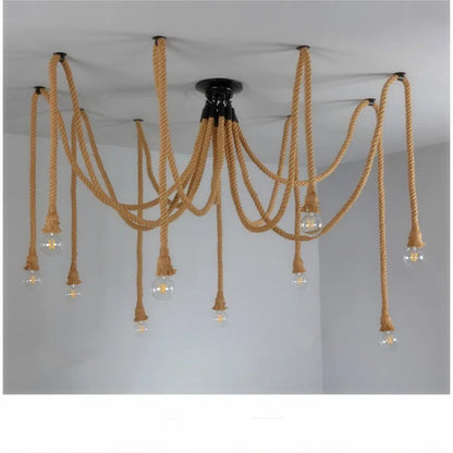 DecorBites™ Hemp Rope Pendant Chandelier: Vintage Loft Spider Design for DIY Cafe Lighting