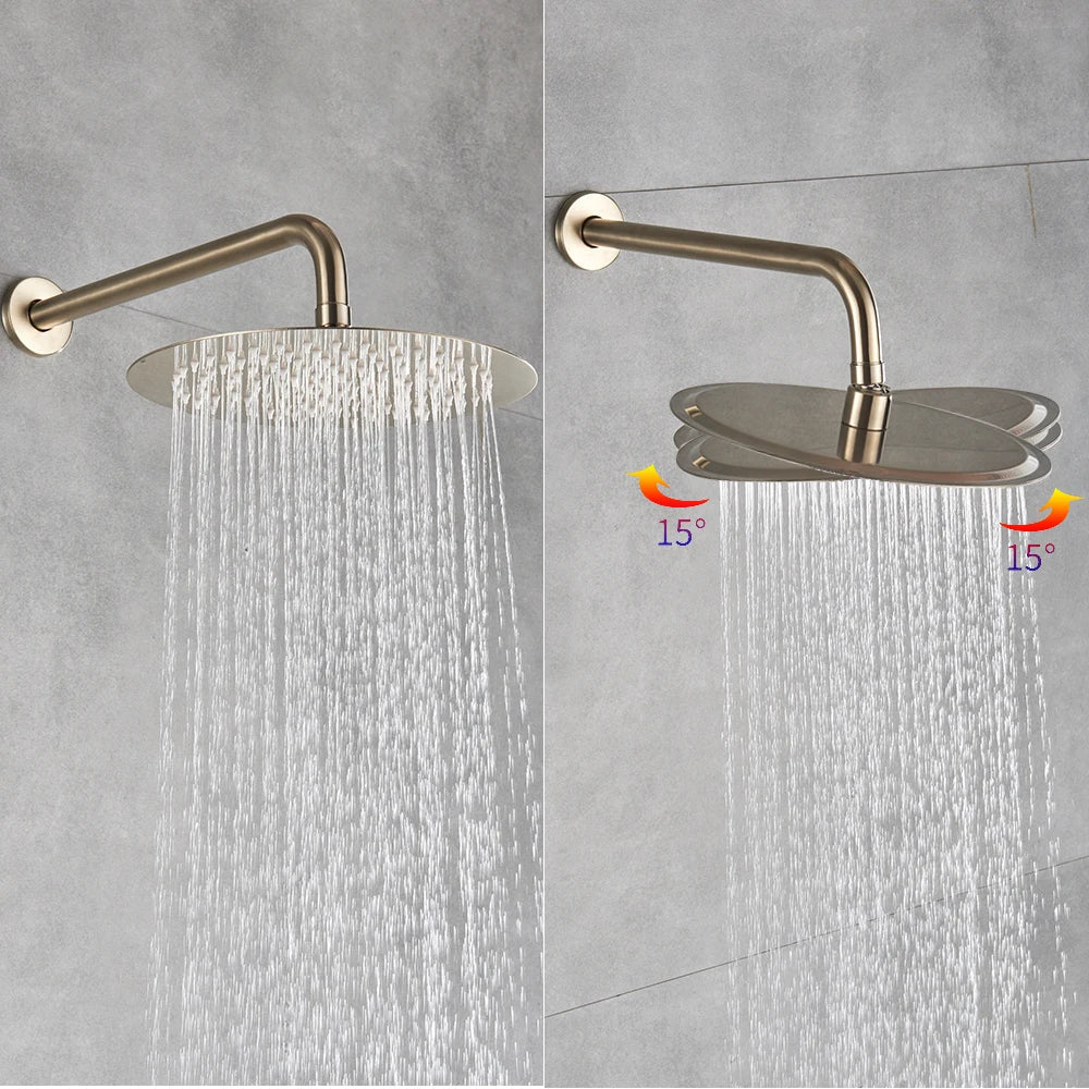 DecorBites™ Brushed Gold Rainfall Shower Set with Single Handle Mixer and Embedded Box