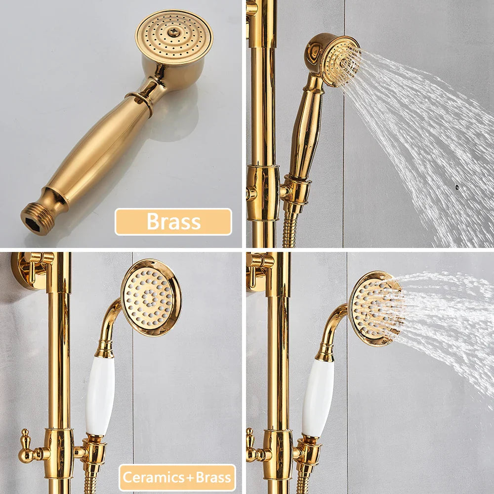 DecorBites™ Gold Brass Shower Faucet Set with Tub Spout and Dual Handles