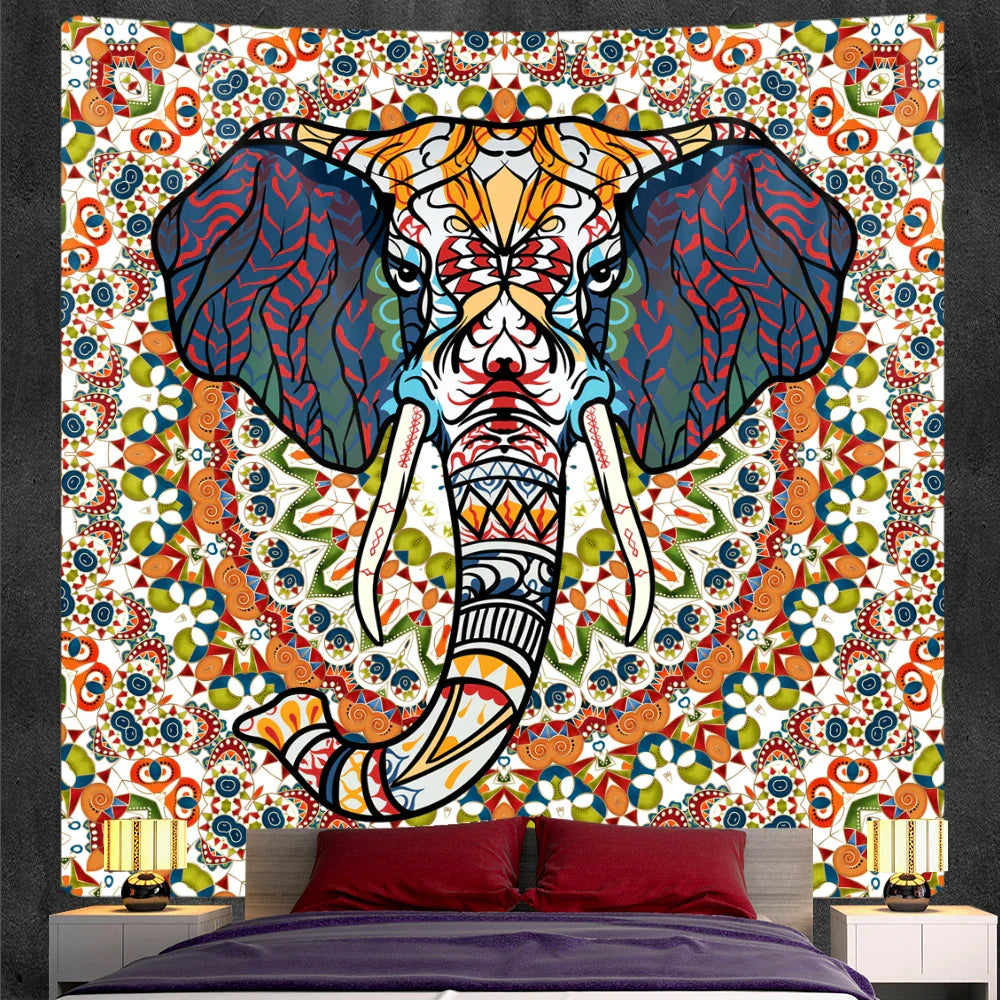 DecorBites™ Elephant God Mandala Tapestry: Bohemian Home Decor Hippie Style Large Tapestry