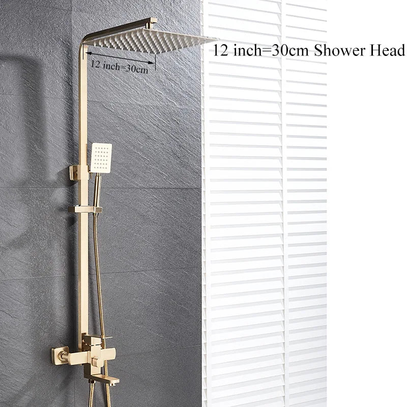 DecorBites™ Gold Wall Mounted Bathroom Shower System Kit with 4-way Mixer