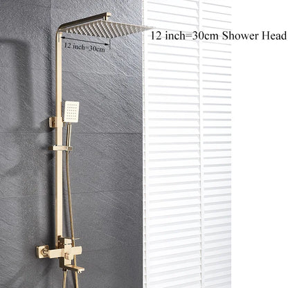 DecorBites™ Gold Wall Mounted Bathroom Shower System Kit with 4-way Mixer