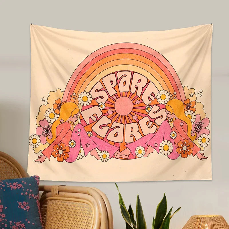 Decobites Retro Rainbow Sun Tapestry Wall Hanging for Striking Bohemian Aesthetic