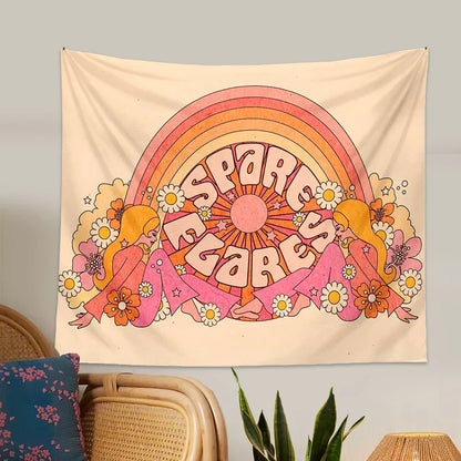 Decobites Retro Rainbow Sun Tapestry Wall Hanging for Striking Bohemian Aesthetic