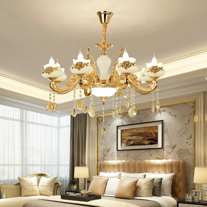 Lámpara de Araña LED de Cristal Oro Decorbites™: Iluminación Elegante para Sala de Estar, Hotel o Salón de Villa