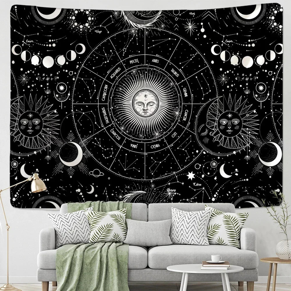 Decobites Sun Moon Mandala Starry Sky Tapestry Wall Hanging for Boho Home Décor