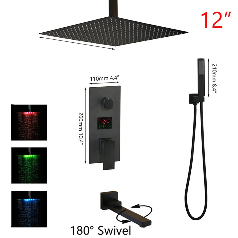 DecorBites™ Black Digital Shower Faucet, Matte Black Finish, Thermostatic Temperature Display